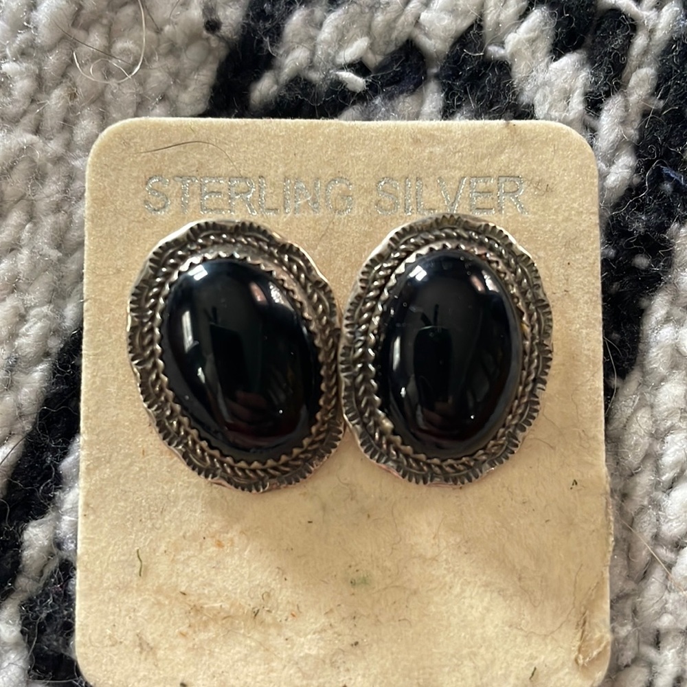 STERLING SILVER BLACK OPAL EARRINGS